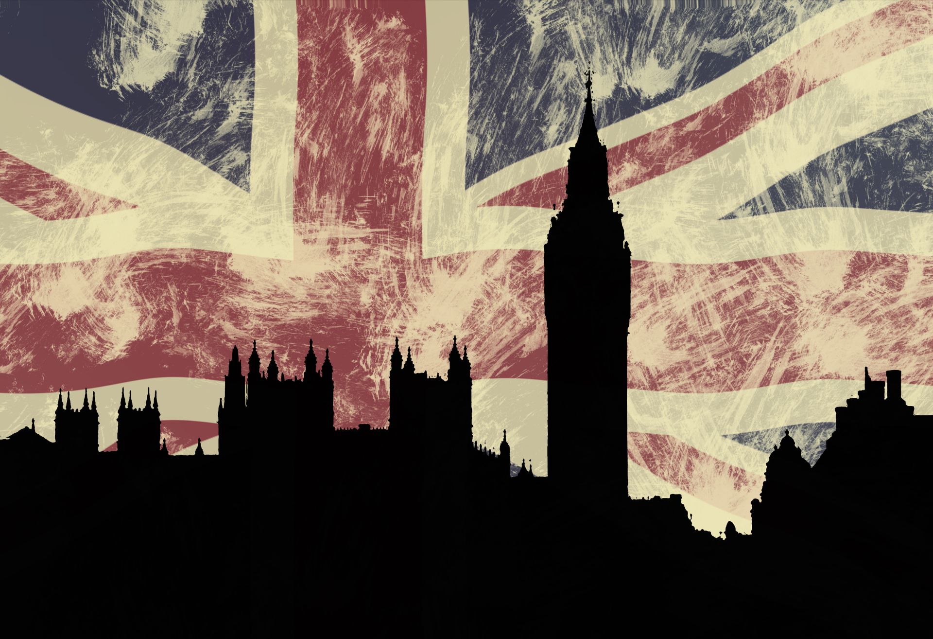 Image of parliament building silhouette against Union Jack background